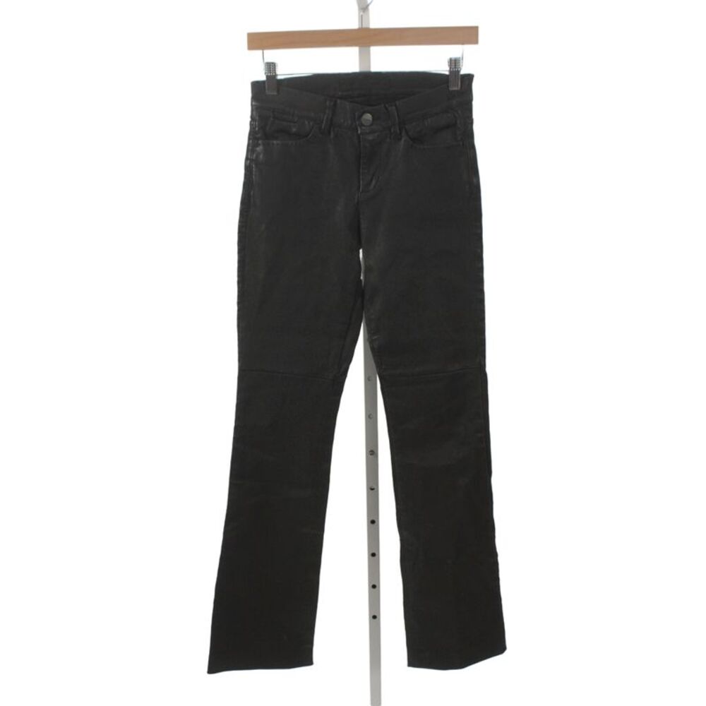 Goldsign Women Designer Black Leather Button Pants 32in Size 24